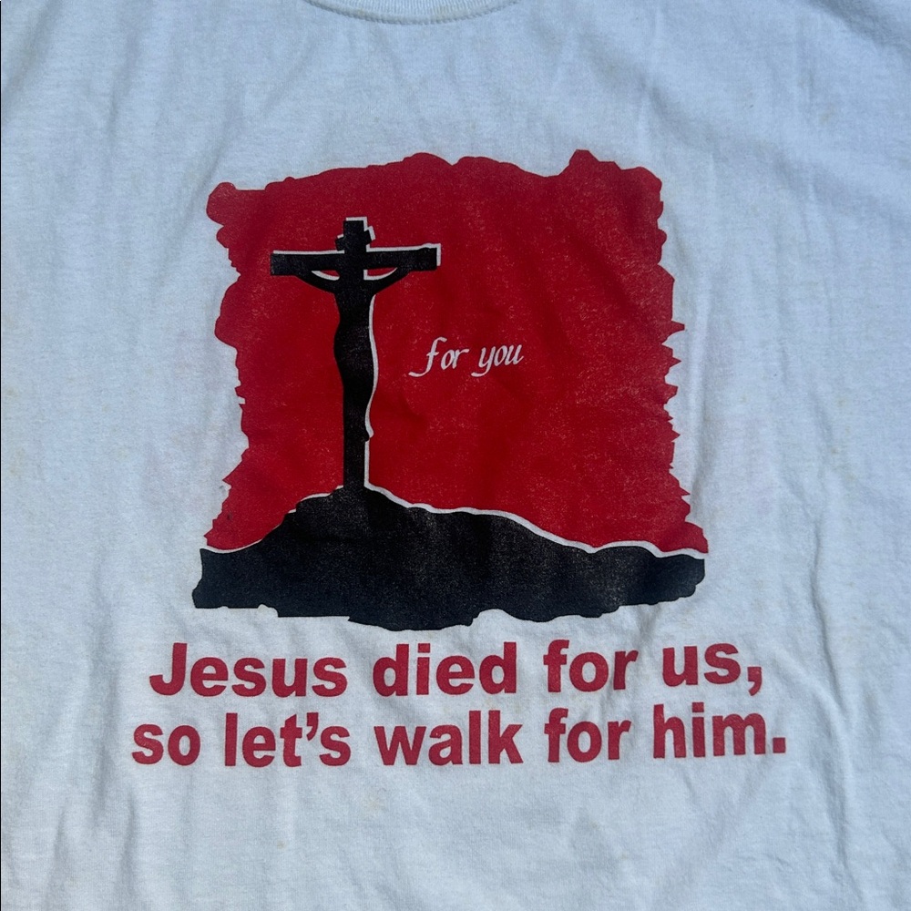 Gildan White Jesus T-Shirt with Red and Black Religious Graphic
